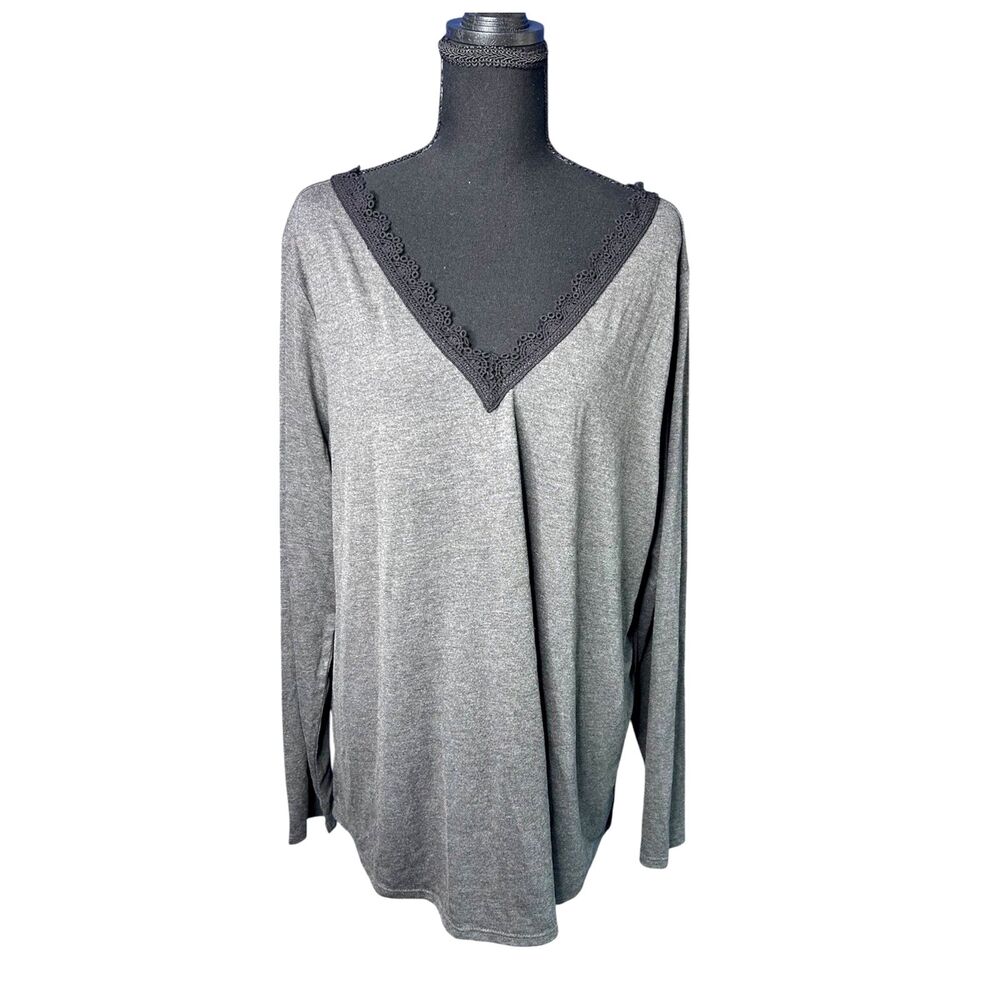 LOFT Womens NWT Gray Lace Tunic Top 2XL Tie-Back Flowy Neutral Feminine Dainty